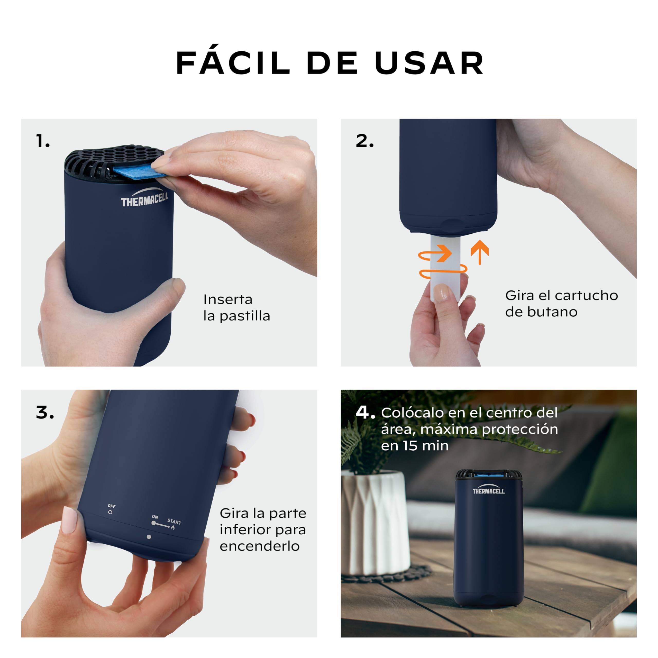 ThermaCELL Difusor Antimosquitos, para Exteriores, Jardín y Patio, Protección Eficaz 20 m², Inodoro, Incluye Recambio de 12 Horas + 3 Pastillas, Navy (Paquete de 2)