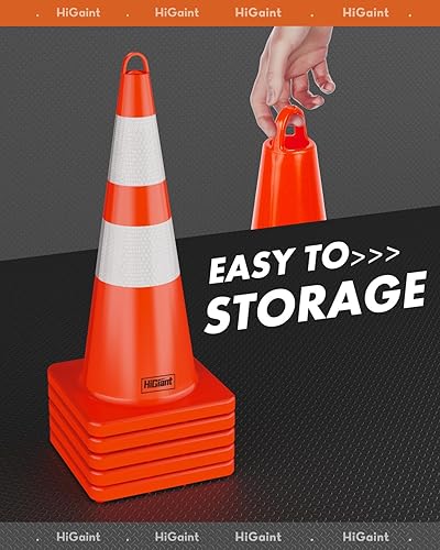 Miniatura 5 de HiGiant - Conos de seguridad de tráfico de 28 pulgadas con collares reflectantes, conos de PVC naranja resistentes para seguridad vial,