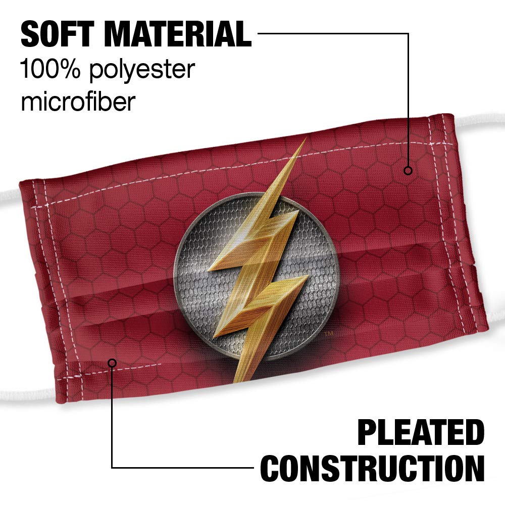 Justice League Movie Flash Lightning Bolt Logo 1-Ply Reusable Face Mask Covering with Adjustable Nose Wire, Unisex