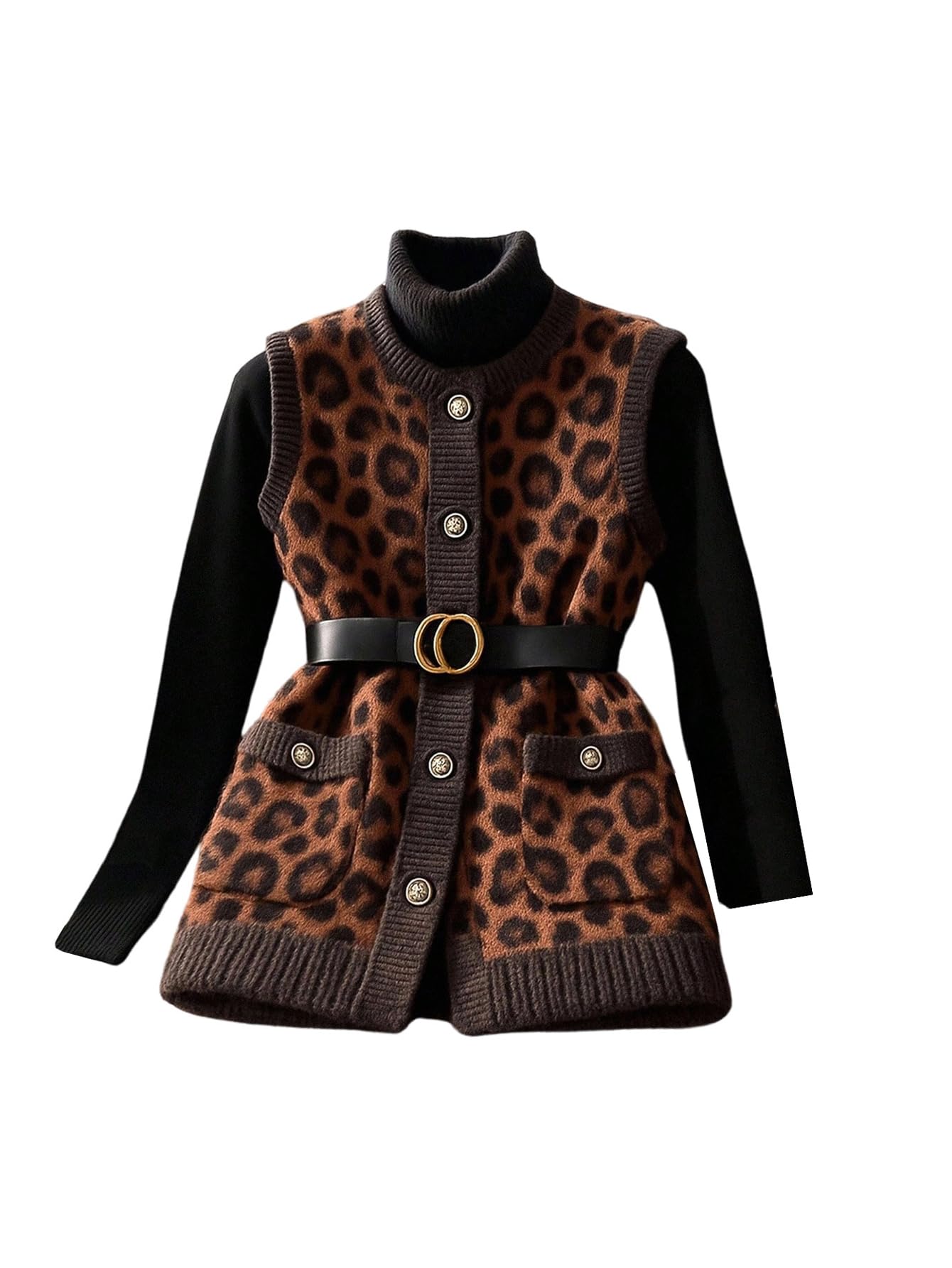GORGLITTER Womens Sleeveless Leopard Cardigan Button Up Crew Neck Cheetah Print Sweater Vest