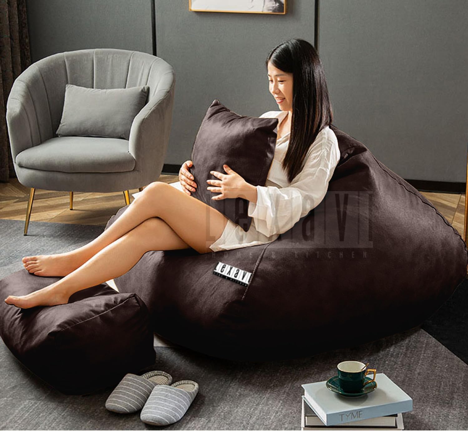LEXAVI Brand® - Next Level Lifestyle Suits Your Home Decore |Suede Faux Leather Beanbag Combo with Footrest & Pillow (Cover Only) |Capacity: Upto 6Ft Height,120 KG Weight | Color (6XL - Brown)-image-11