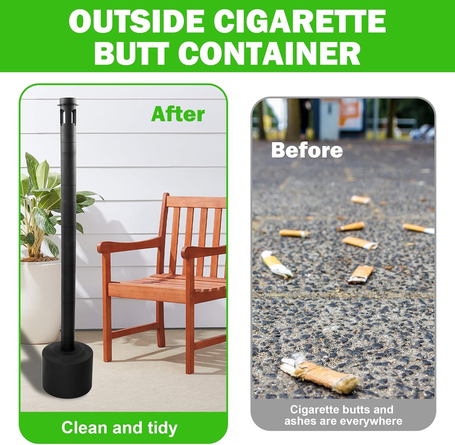 Cigarette Butt Disposal Outdoor, Standing Ashtrays for Outside Patio Stainless Steel Outdoor Ashtray Cigarette Butt Container, 7" Diameter x 46" H