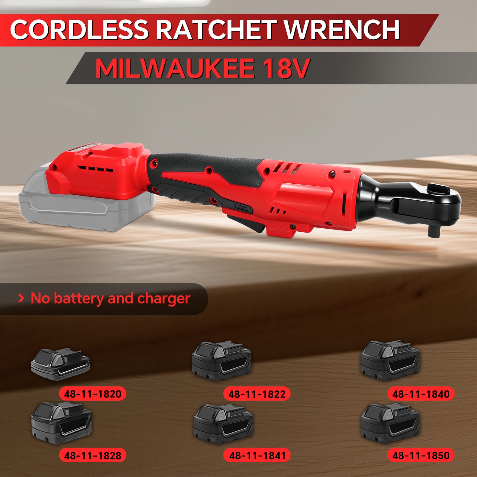 Akumulatorowy klucz grzechotkowy do akumulatora Milwaukee 18 V, bezszczotkowy zestaw narzędzi z grzechotką 1 cm, klucz grzechotkowy 42 stopy Lbs z adapterem 0,6 cm i gniazdami 6CS (bez baterii)
