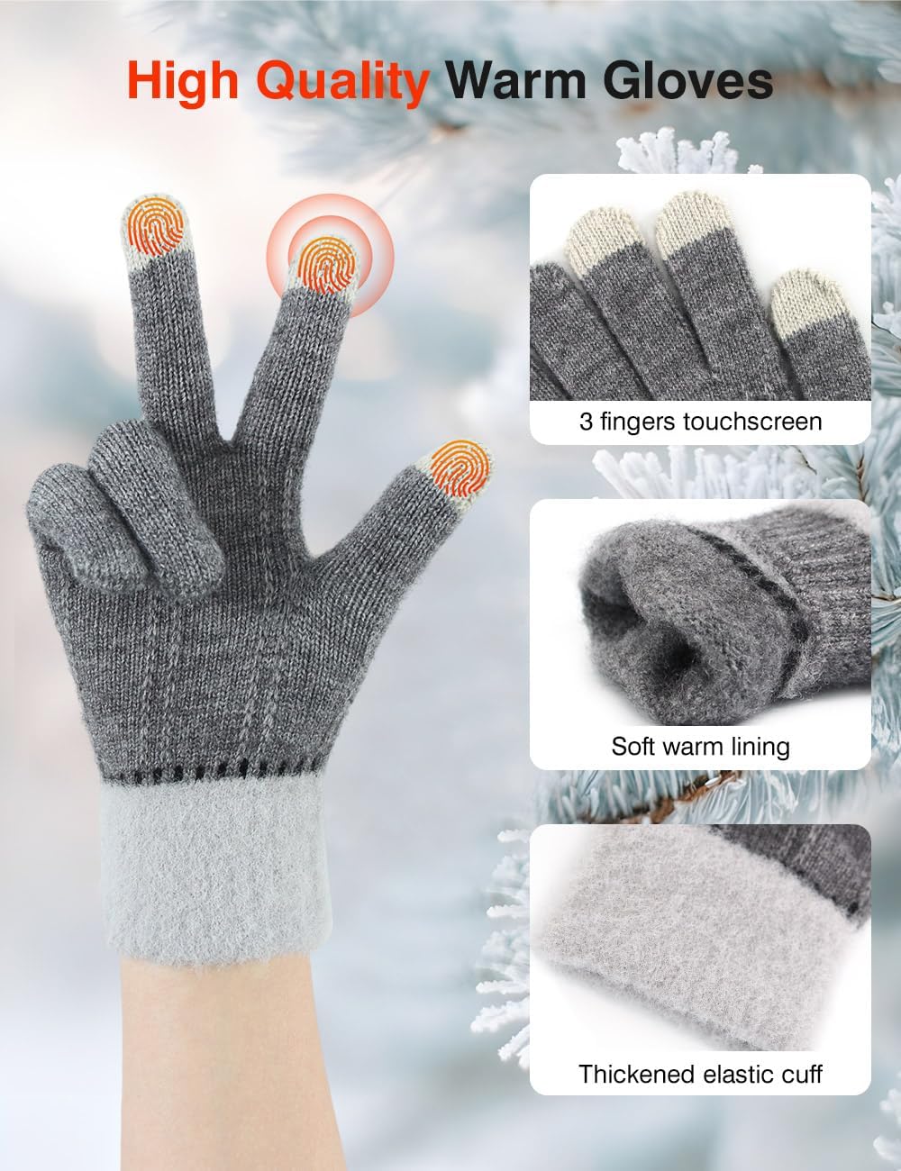 4 Pairs Winter Gloves for Women Cold Weather, Womens Warm Fleece Lined Knit Gloves Winter Touchscreen Texting Gloves - Image 3