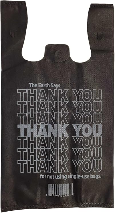 10800 Pcs Reusable Non-Woven Eco-Friendly Thank You T-Shirt Shopping Grocery 22”x12”x7” Tote Bags, Black
