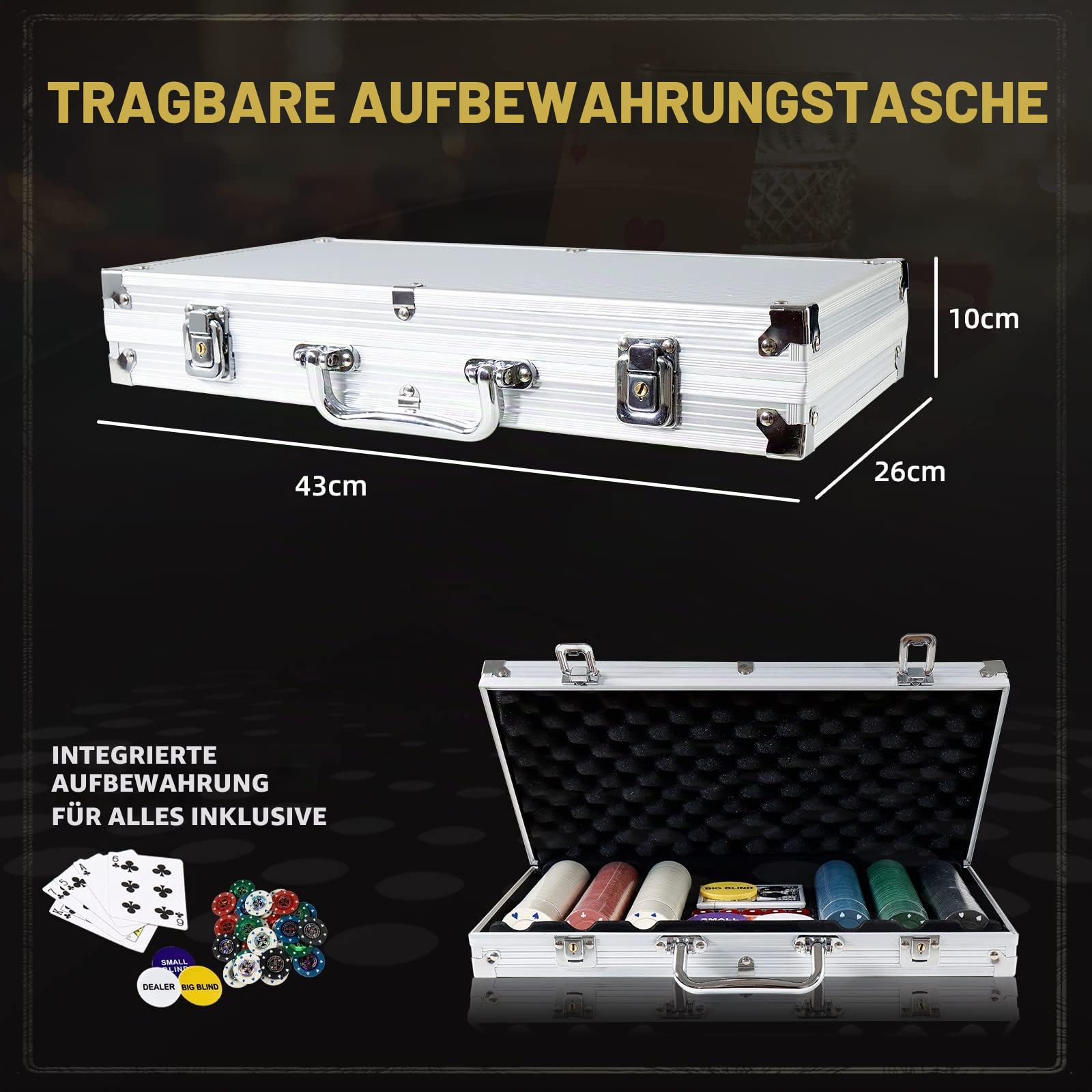 CCLIFE 360 PCS Pokerset Profi Pokerspiel inkl. Pokerkoffer Pokerdecks Dealer Button Poker Set Pokerchips Tischauflage Spielmatte