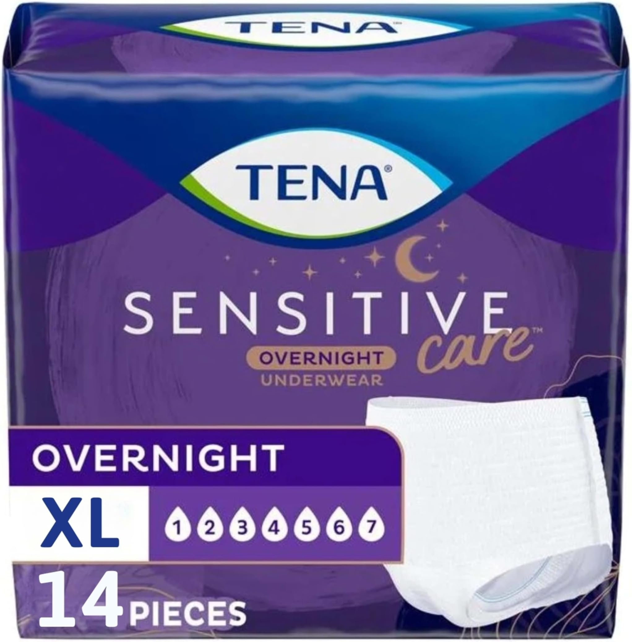 Sensitive Care Overnight Incontinence Underwear for Women, Adult diapers, X-Large (Waist Sizes 39in–52in), Better Fit, 14 Count