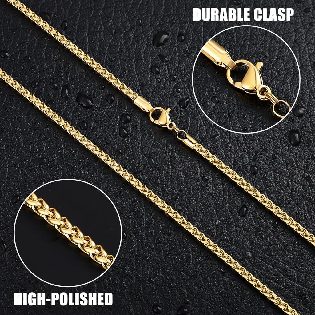 Fiusem 14K Gold Plated Wheat Chain Necklace for Men, 2/2.5/3/4/5mm Stainless Steel Necklace Chains for Men and Women 16-28 Inch - Image 5