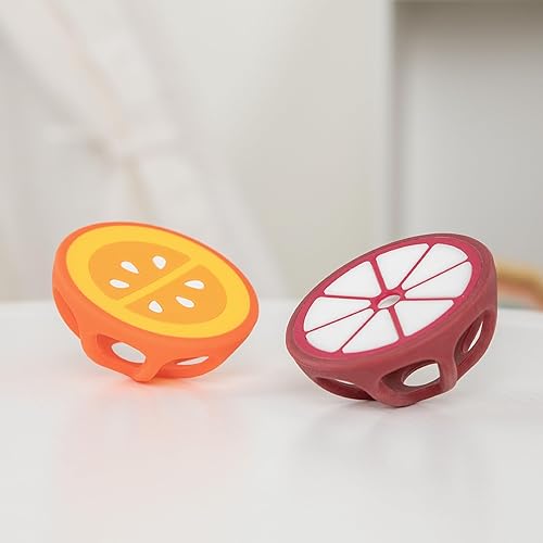 Miniatura 5 de Mordedores de silicona naranja y mangostán, juguetes de dentición para bebés, artículos esenciales para recién nacidos, diseño fácil de sostener,