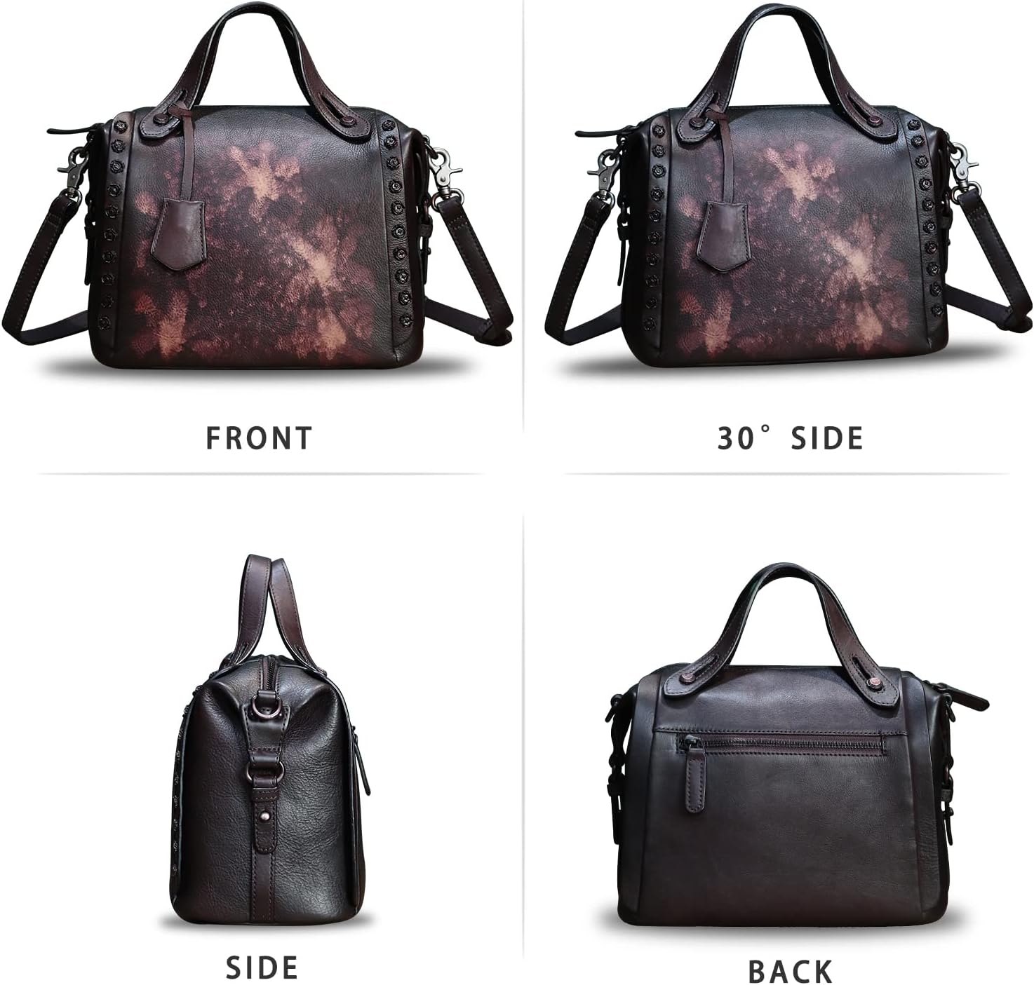 Genuine Leather Satchel Handbag for Women Retro Handmade Top Handle Crossbody Shoulder Bag Purses (Brown) - Image 4