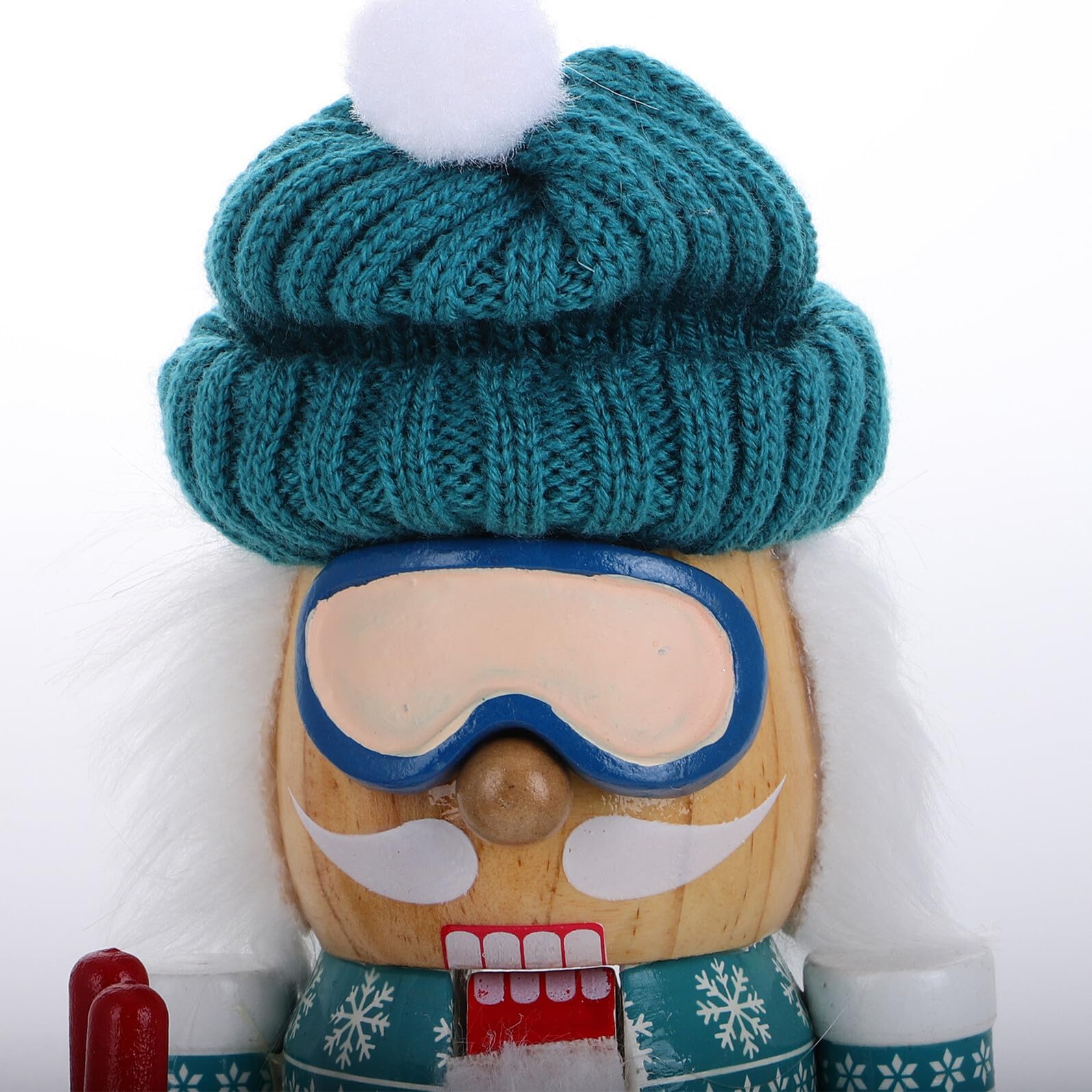 NUOBESTY Traditionelle Holzpuppe Weihnachtsmann Skifahrer 38cm und Stoff Stabile Weihnachtsdekoration für Wohnzimmer und Garten