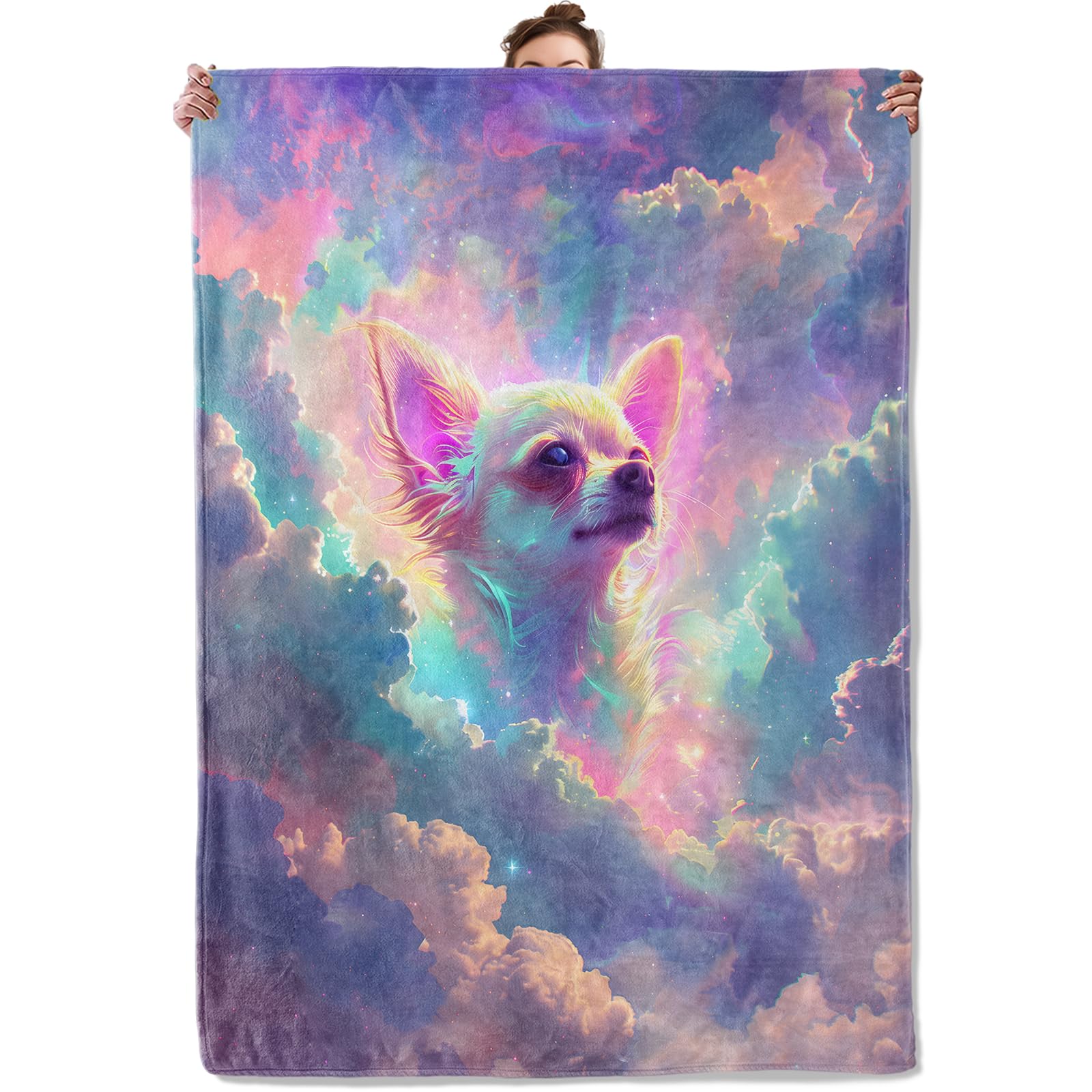 TRYYN Dreamy Chihuahua in Clouds Throw Blanket for Couch Picnic Camping Bedroom Decor, Ethereal Pastel Galaxy Throws, Super Soft Cozy Warm Fluffy