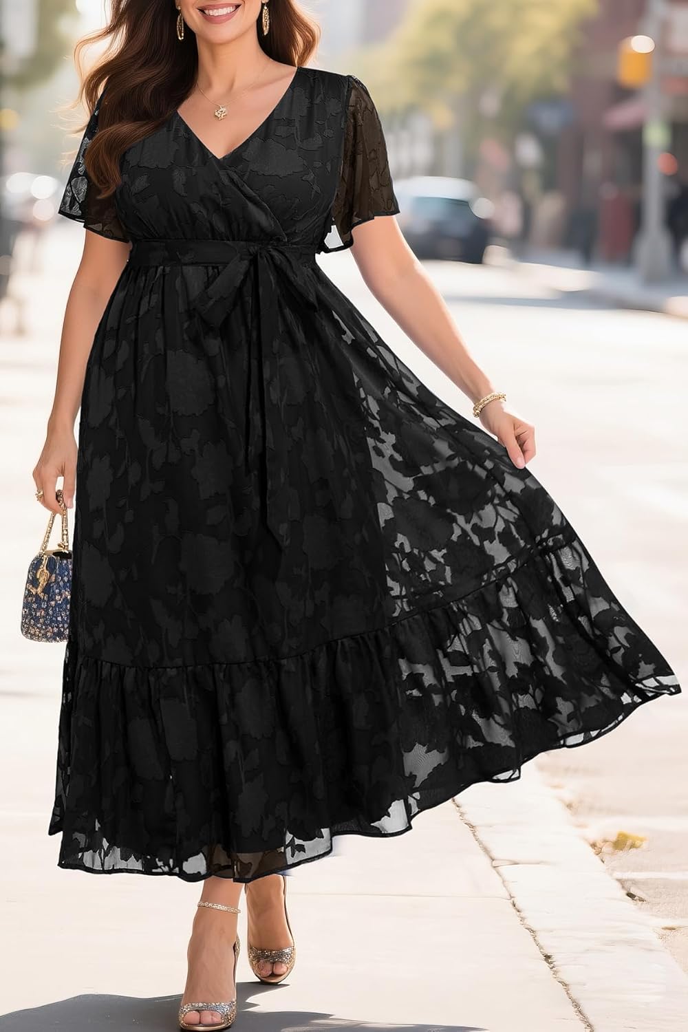 Pinup Fashion Plus Size Dresses for Wedding Guest - 2025 Cocktail Semi Formal Summer Wrap V Neck Maxi Dress - Image 3