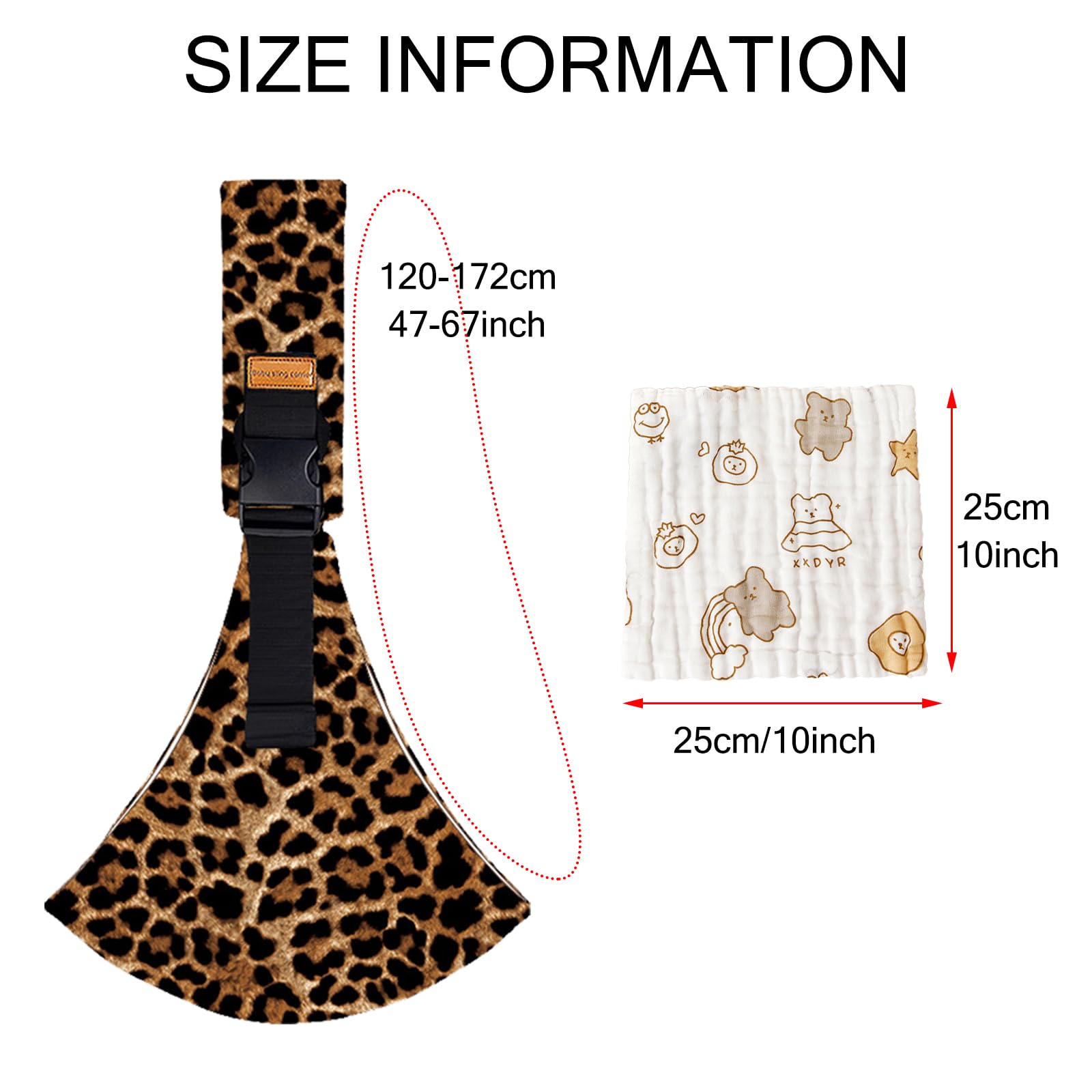 Baby Sling, Toddler Carrier Slings, Baby Sling Carrier with Thick Shoulder Straps (Adjustable) for Infant Toddler 3-36 Months (Leopard), with Muslin Washcloth, Breathable and Comfortable - 3