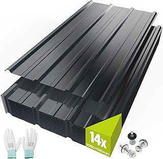 Mondeer 14x Tole Ondulée pour Toiture, 105x56cm = 8m² Plaques de Toiture Ondulées en Acier Galvanisé, pour Garage Abris de Jardin Revêtement Mural en Métal, Anthracite