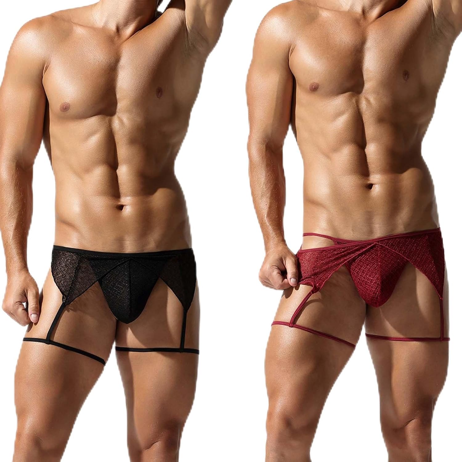 Men's Sissy Clothes Sexy Low Rise Sheer Lace G-string with Garter Straps Outfits Male Femboy Pouch Panties