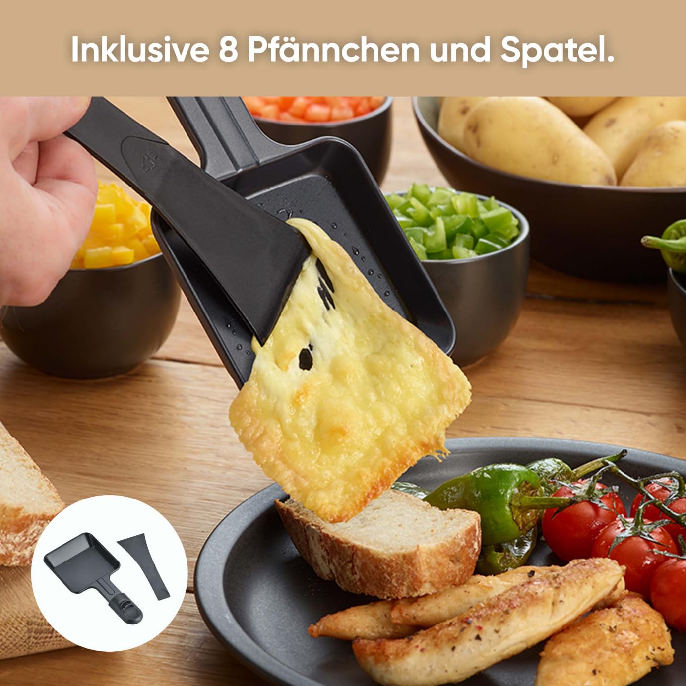 Severin Raclette-Grill 1400W Tischgriff mit Keramik- & Antihaftbeschichtung 8 Pfännchen RG 9670 schwarz
