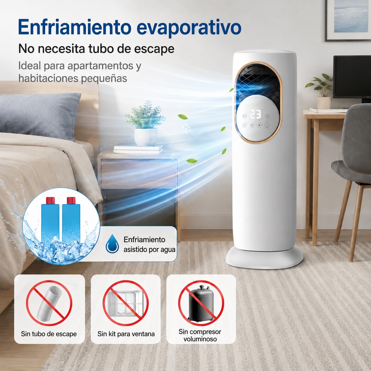 LANMOU Climatizador Evaporativo Frío Calor, Ventilador con Agua y Calefacción sin Tubo, Oscilación 180°, Depósito 4L, 3 Velocidades, Mando, para Dormitorio y Oficina