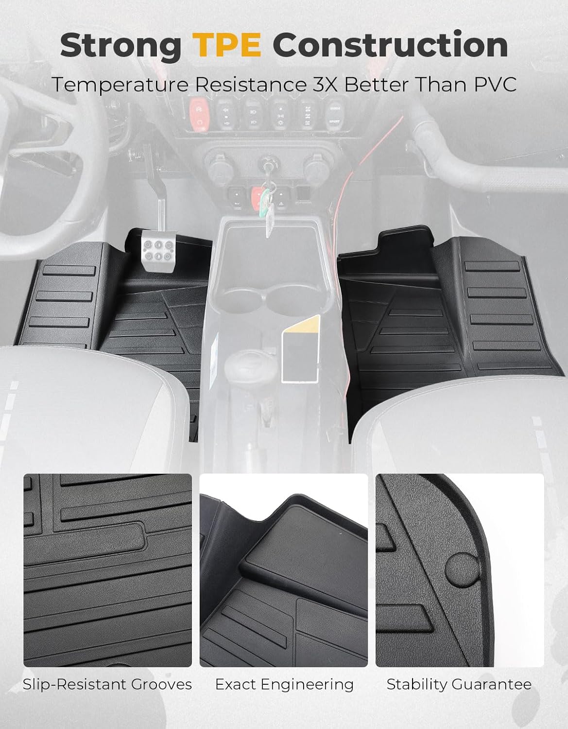 KEMIMOTO TPE Front Floor Mats Compatible with CFMOTO 2022 2023 ZFORCE 950 HO Sport, 2022-2024 ZFORCE 950 HO EX, 2020-2022 ZFORCE 950 Sport, Non-Slip Front Row Floor Liners Accessories 2PCS