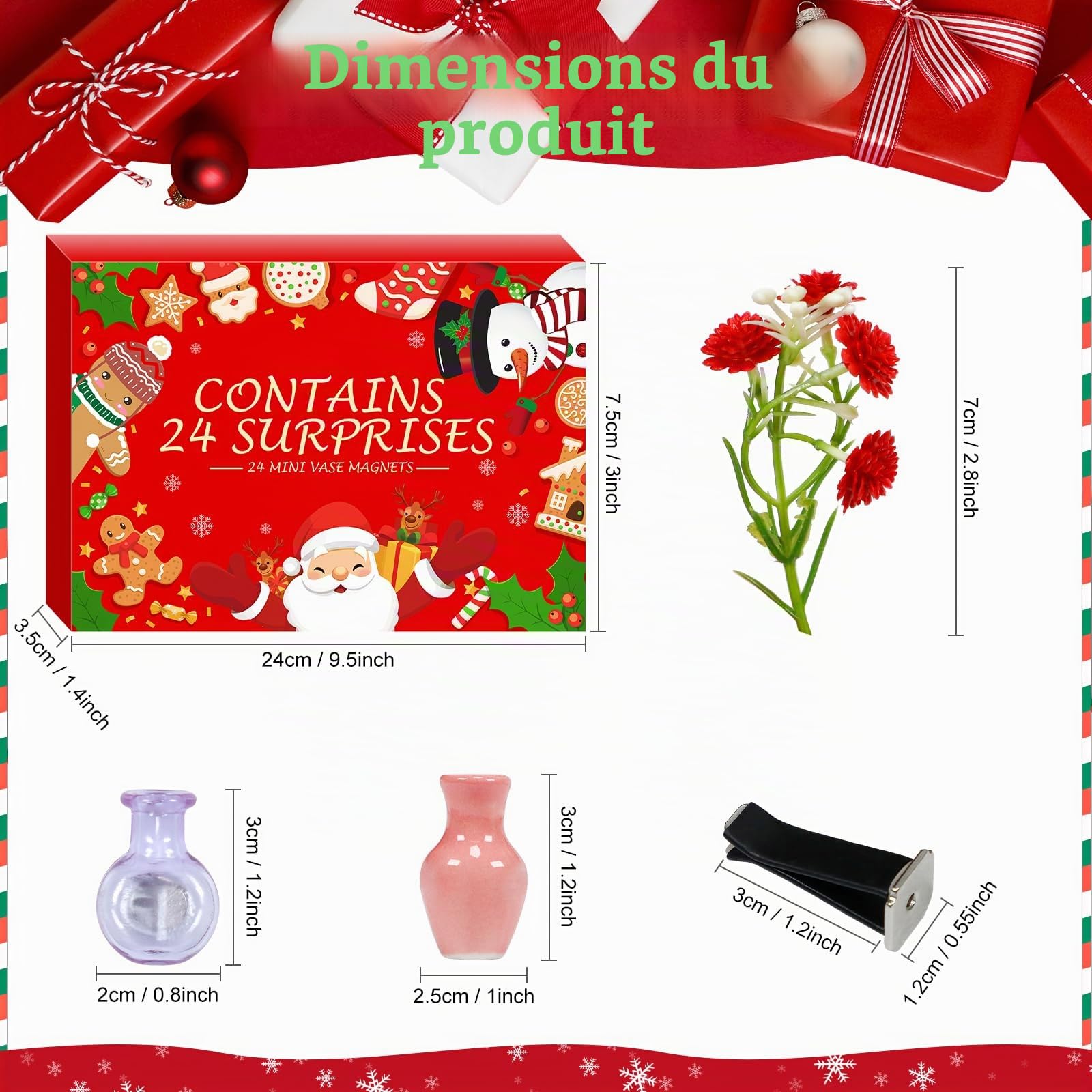 Calendrier de l'Avent 2025 Magnet Frigo pour Enfants Adulte Filles Garçons Femmes Hommes Calendriers de Noël 24 Jours Aimant Réfrigérateur