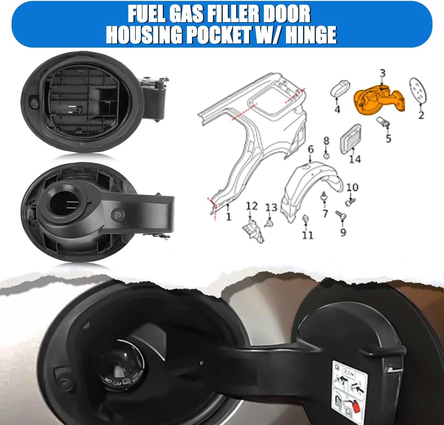 Explorer Fuel Tank Door, Explorer Gas Filler Door Pocket Housing Assembly W/O Cover, Compatible with Ford Explorer 2011-2019, Fuel Tank Filler Door Pipe for BB53-7827936-A BB53-7827936
