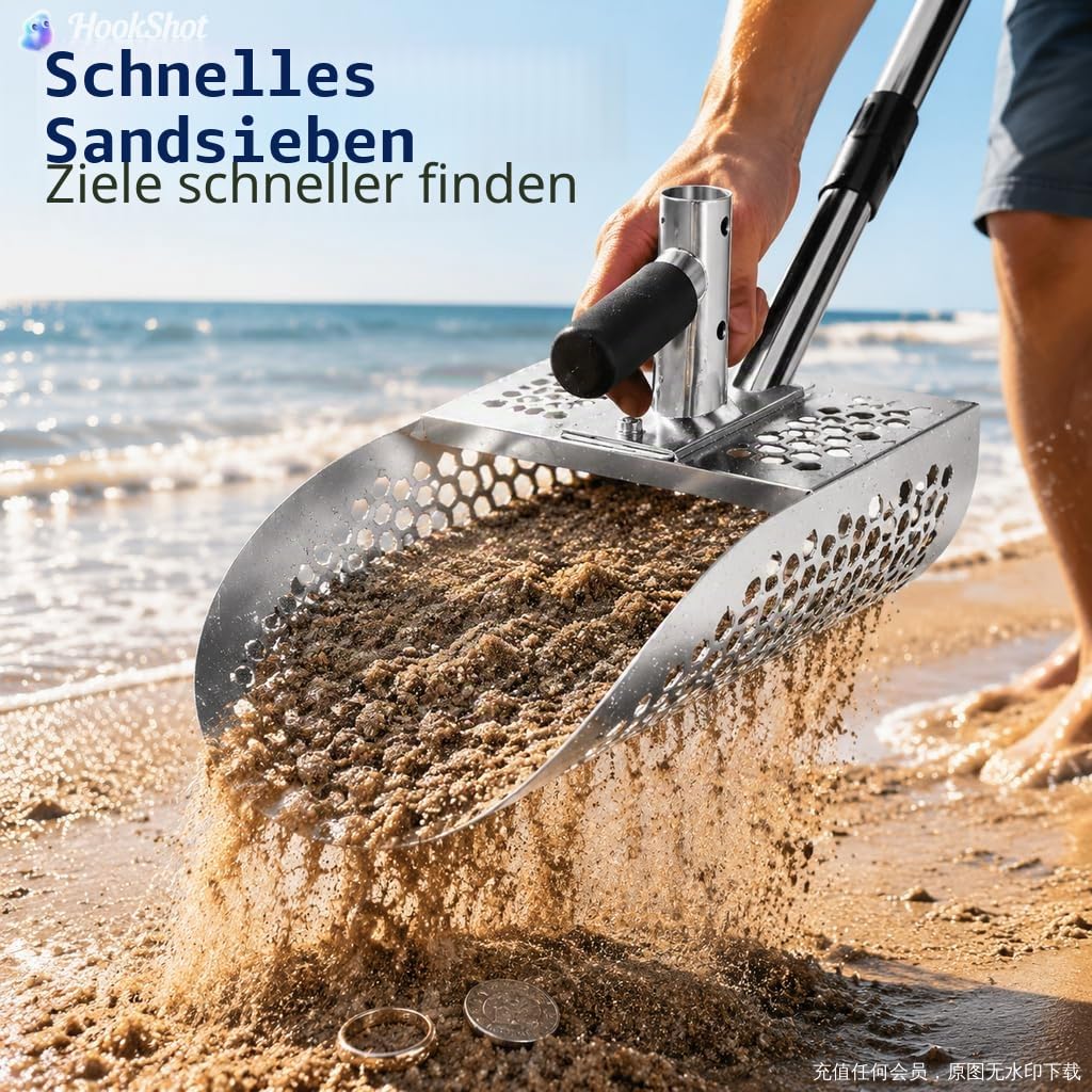 Edelstahl-Strand-Sandschaufel, 55 Zoll Langer Griff abnehmbare Metalldetektor-Schaufel für Sand Sichtung und Schatzsuche, kommt mit Einer kleinen Sandschaufel