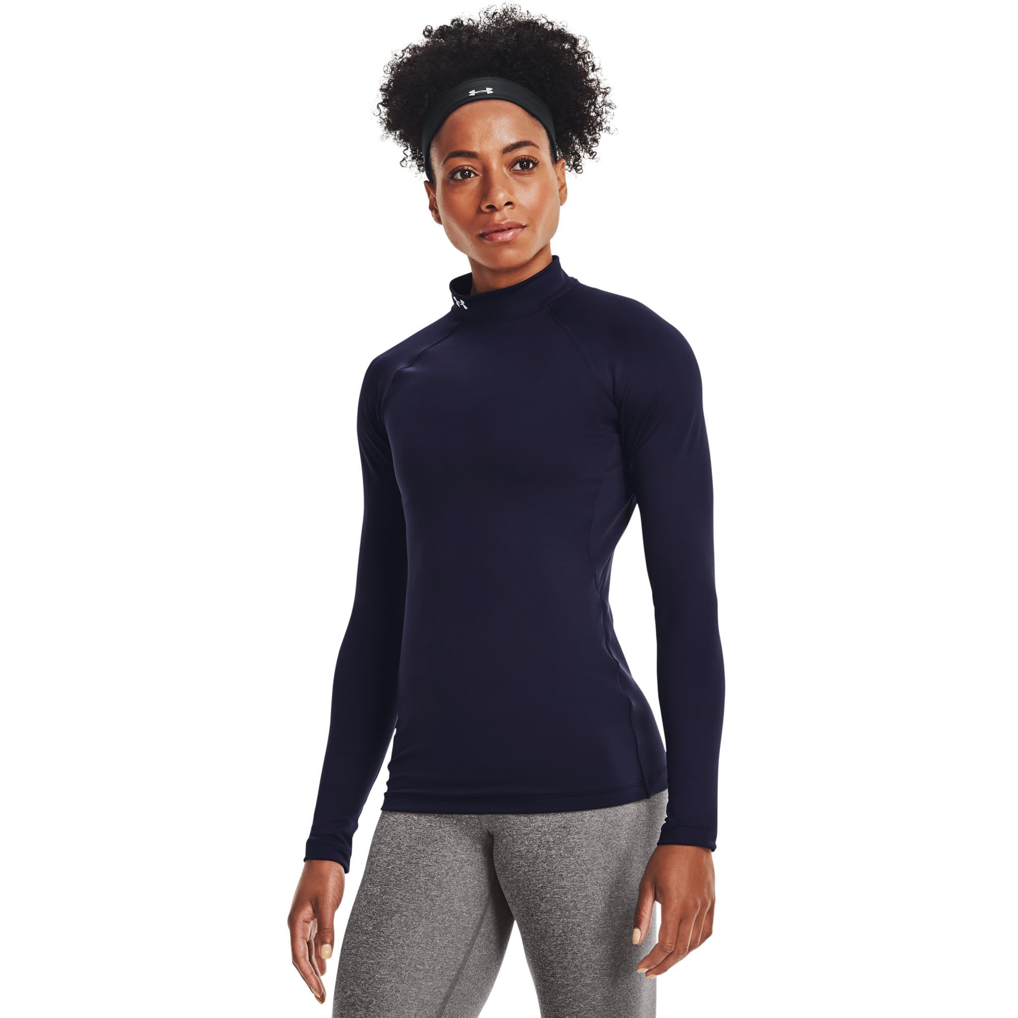 Under Armour Women's ColdGear Authentics Mock Neck, Midnight Navy (410)/White, XL