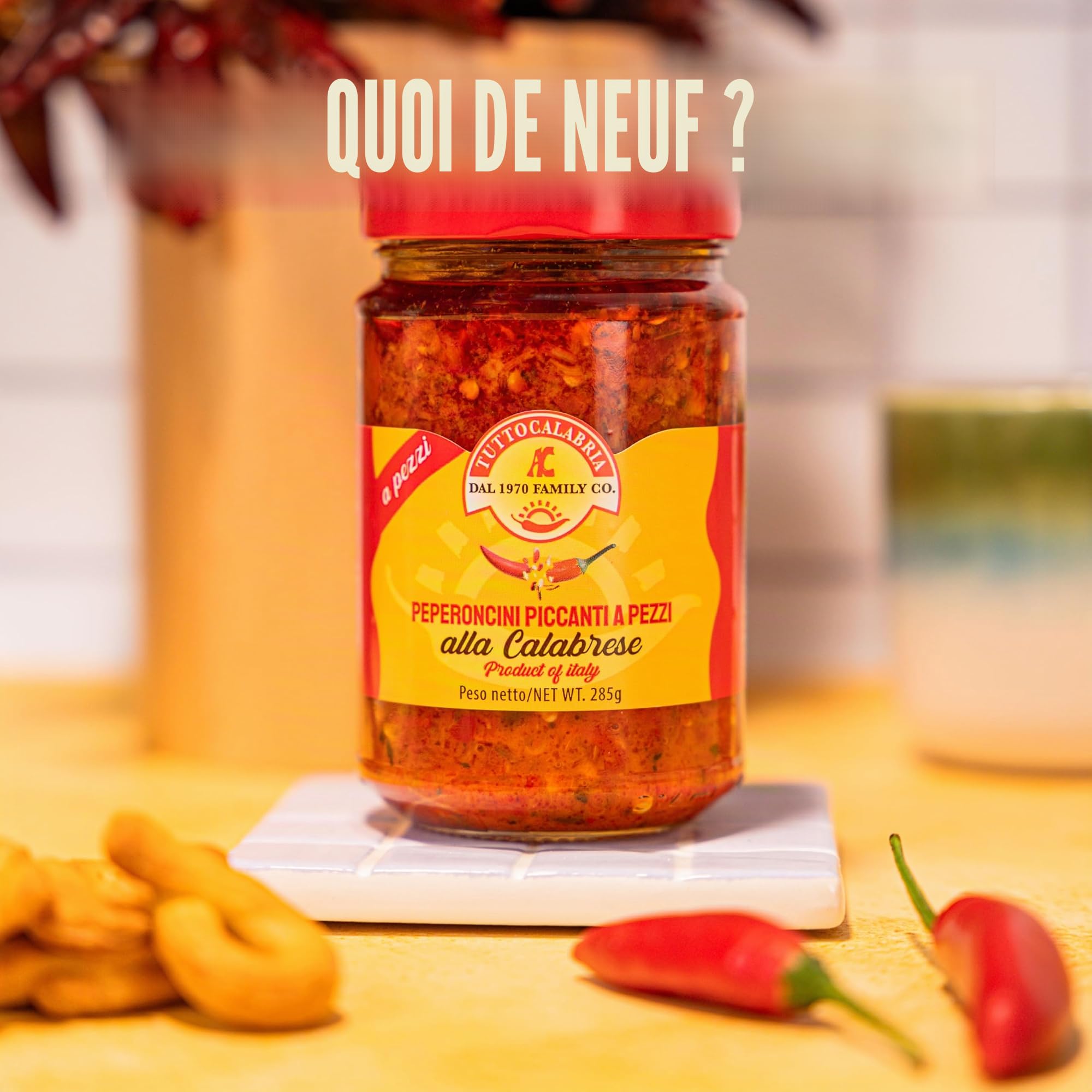Tutto Calabria - Piments Piquants en Morceaux 285g, Frais Très Piquant Calabrais - Délectez votre palais avec une Touche de Calabre en Plus