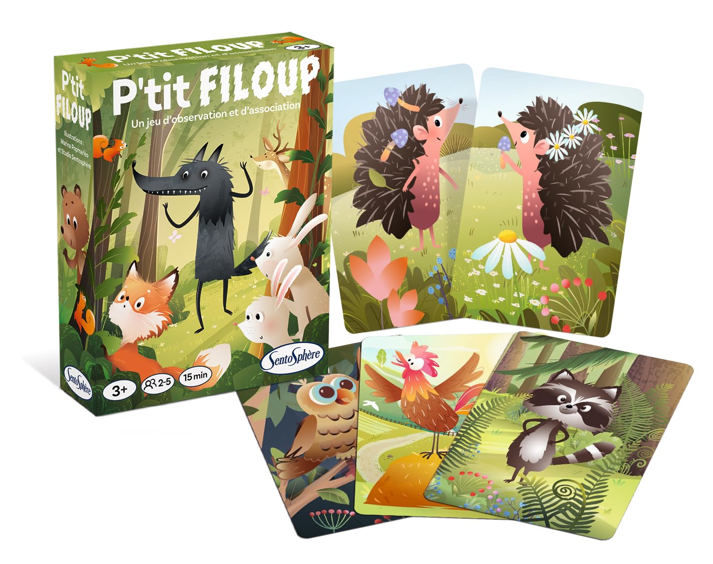 Sentosphère – P'tit Filou – Find the pairs of animals and does not keep the wolf – Mistigri game – 2 to 5 days – From 3 years old – 1357