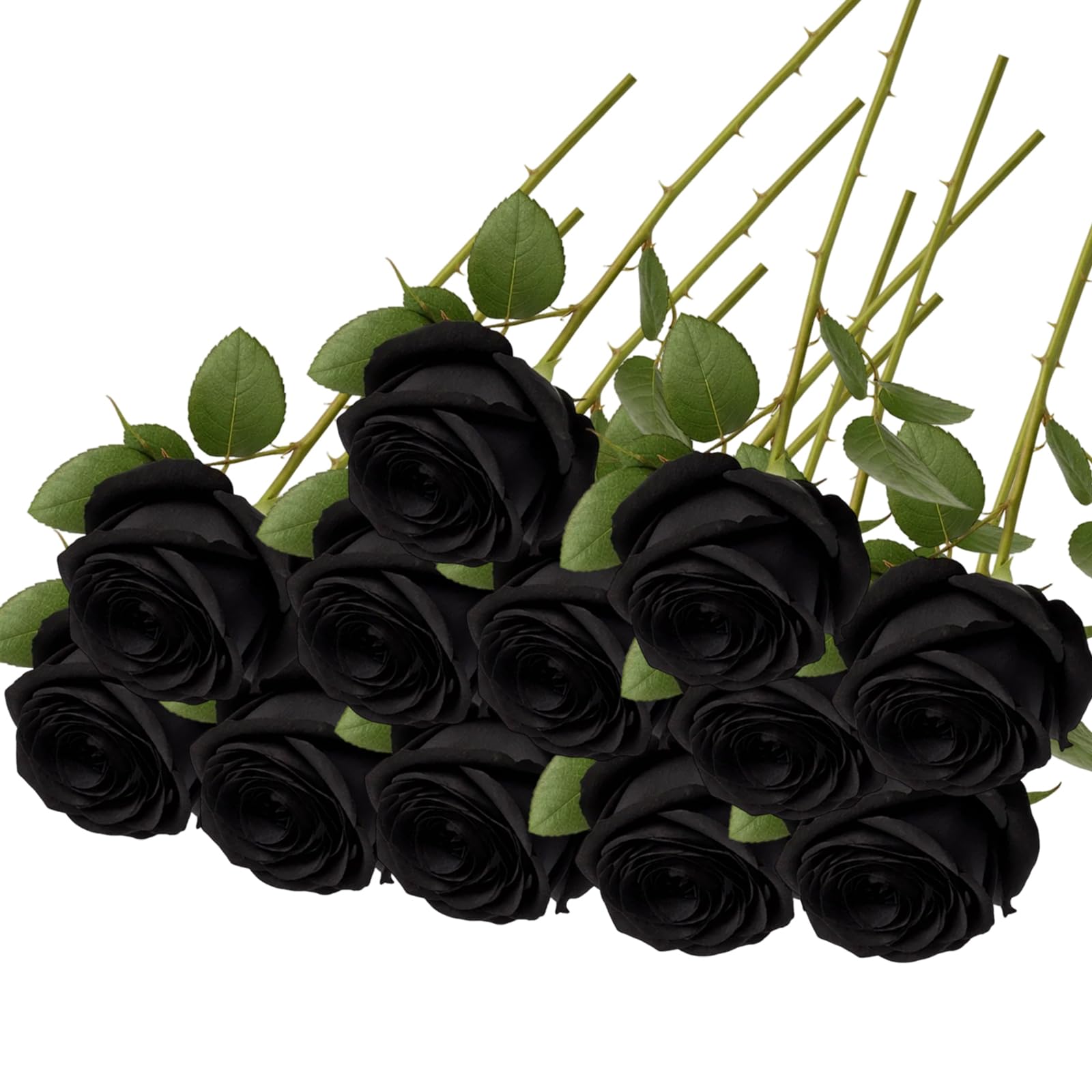 QiiWuic 12Pcs Black Artificial Flowers, Elegant Black Roses Arrangement for Home Decor, Durable Fake Roses with 53.8 CM Stems, for Special Occasions and Interior Design Projects