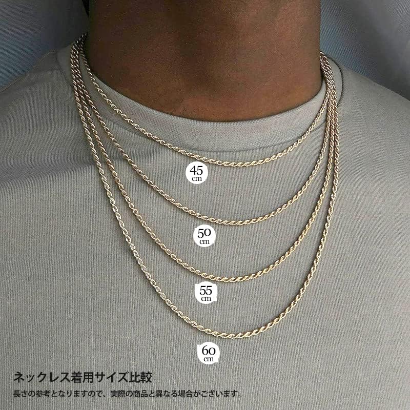 Amazon アルマ チェーン ネックレス ツイスト メンズ ゴールド 金 18k コーティング ステンレス 細い 幅 2mm 4mm 長さ 45cm 50cm 55cm 60cm ゴールド 金 太さ 2mm 40 チェーン 通販