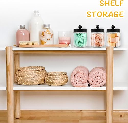 Miniatura 3 de Goramio Paquete de 4 tarros de boticario de vidrio con tapas para baño, bonito soporte para Qtip, juego de accesorios de baño negros, pequeños