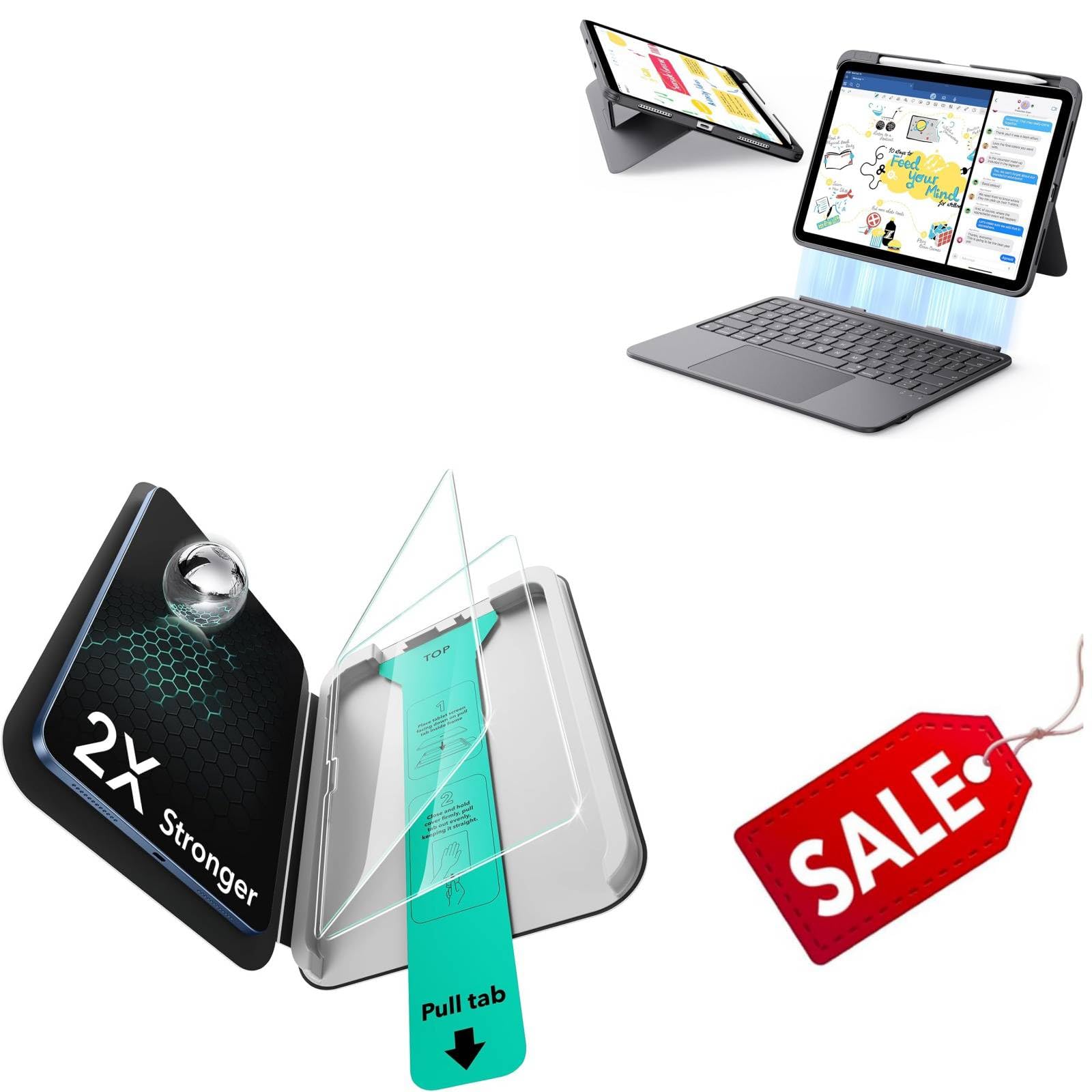 ESR für iPad Air 11 Zoll M4/M3/M2 2 Stück Panzerglas und Tastatur Hülle