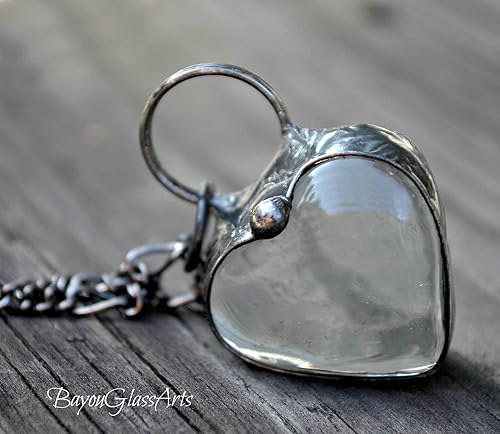 Miniatura 6 de Big Funky Heart Necklace - Handmade Clear Glass Pendant - Romantic Jewelry Gift for Her,