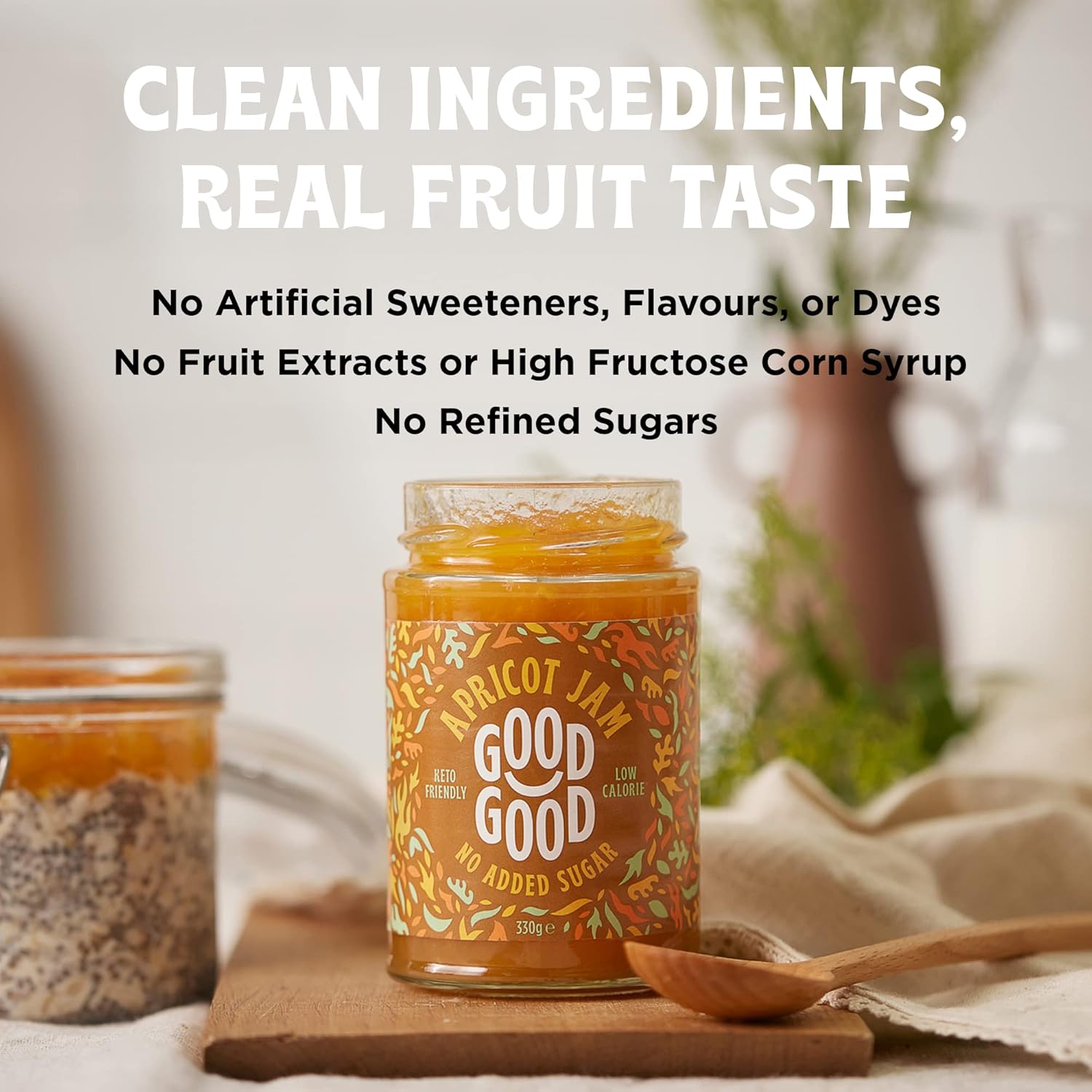 GOOD GOOD Apricot Jam - No Added Sugar - Low Calorie - Gluten Free and Vegan - Diabetic and Keto Friendly - 12oz / 330g (Pack of 4)