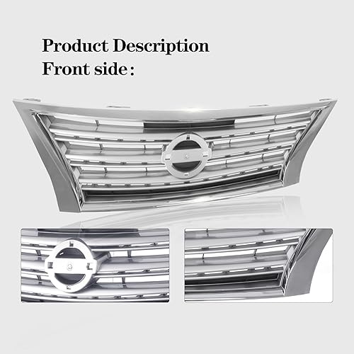 Miniatura 4 de Perfit Liner Parrilla delantera plateada negra con moldura cromada compatible con NISSAN Sentra 2013-2015 compatible con NI1200252 623103SH0A