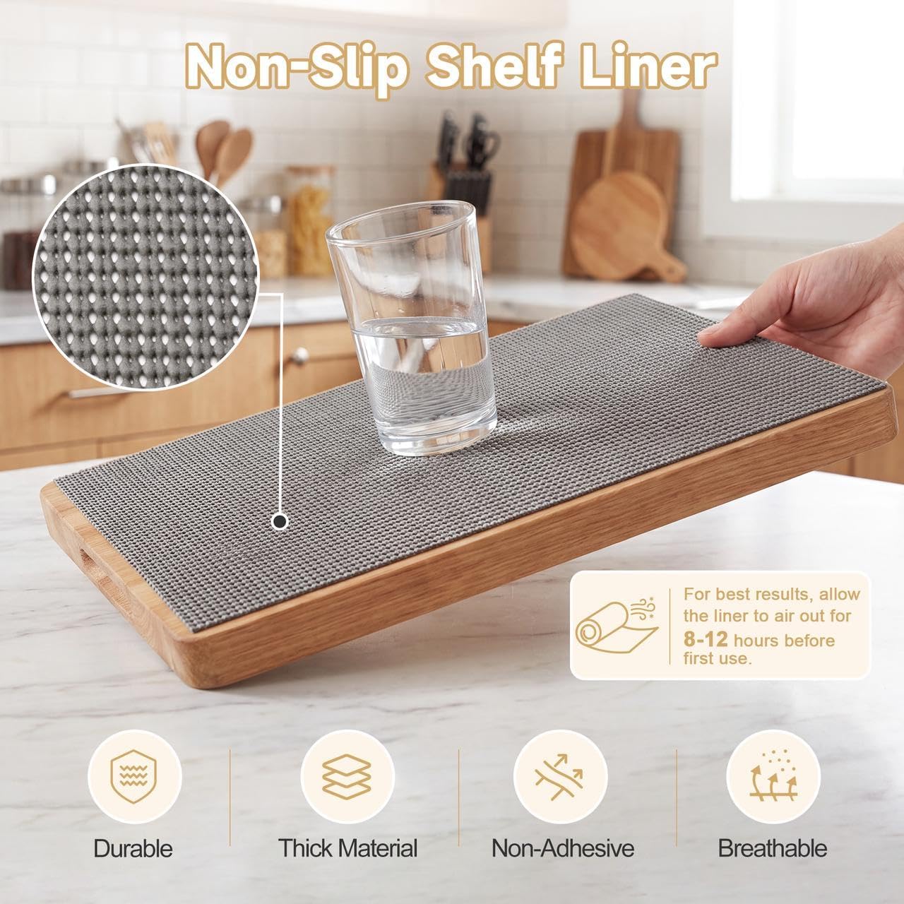 FEXIA Non-Slip Shelf Liner for Kitchen, 12IN x 20FT, Dark Gray
