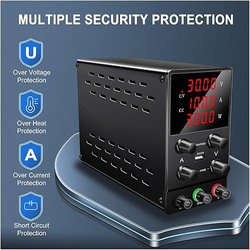 Miniatura 3 de Fuente de alimentación de CC variable, 30 V, 10 A, 5 A, fuente de alimentación de banco regulada de CC con pantalla LED de 4 dígitos, 15 V, 60 V,