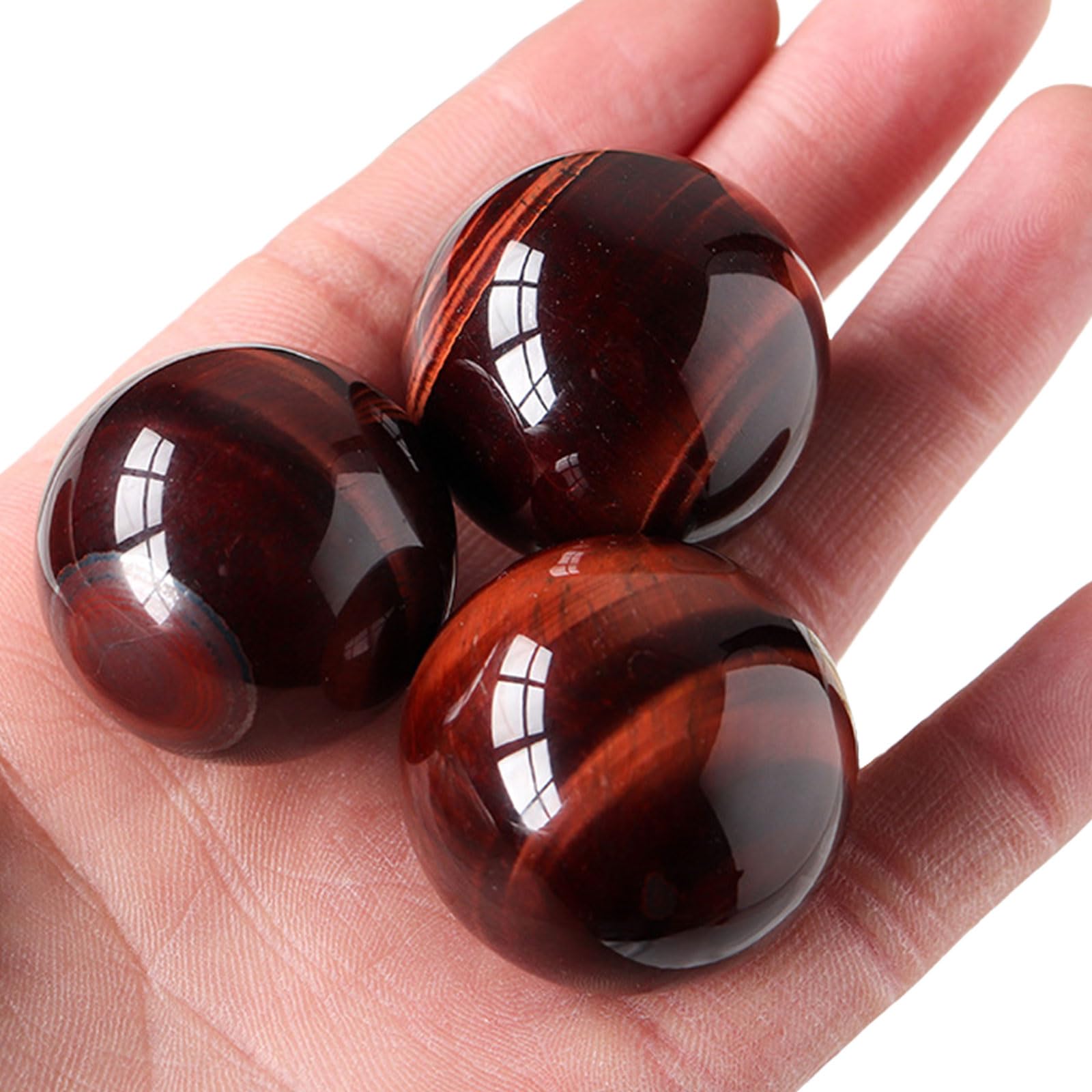 Set di Sfere con Sfera di Cristallo Rosso Naturale Occhio di Tigre da 3 Pezzi Ornamenti con Sfere di Pietre preziose per la Decorazione della casa Feng Shui Chakra Aura,32~34mm