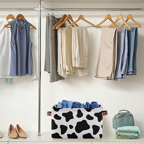 Miniatura 5 de ALAZA OREZI - Contenedores de almacenamiento rectangulares con asas, plegable con estampado de vaca en blanco y negro, caja de almacenamiento para