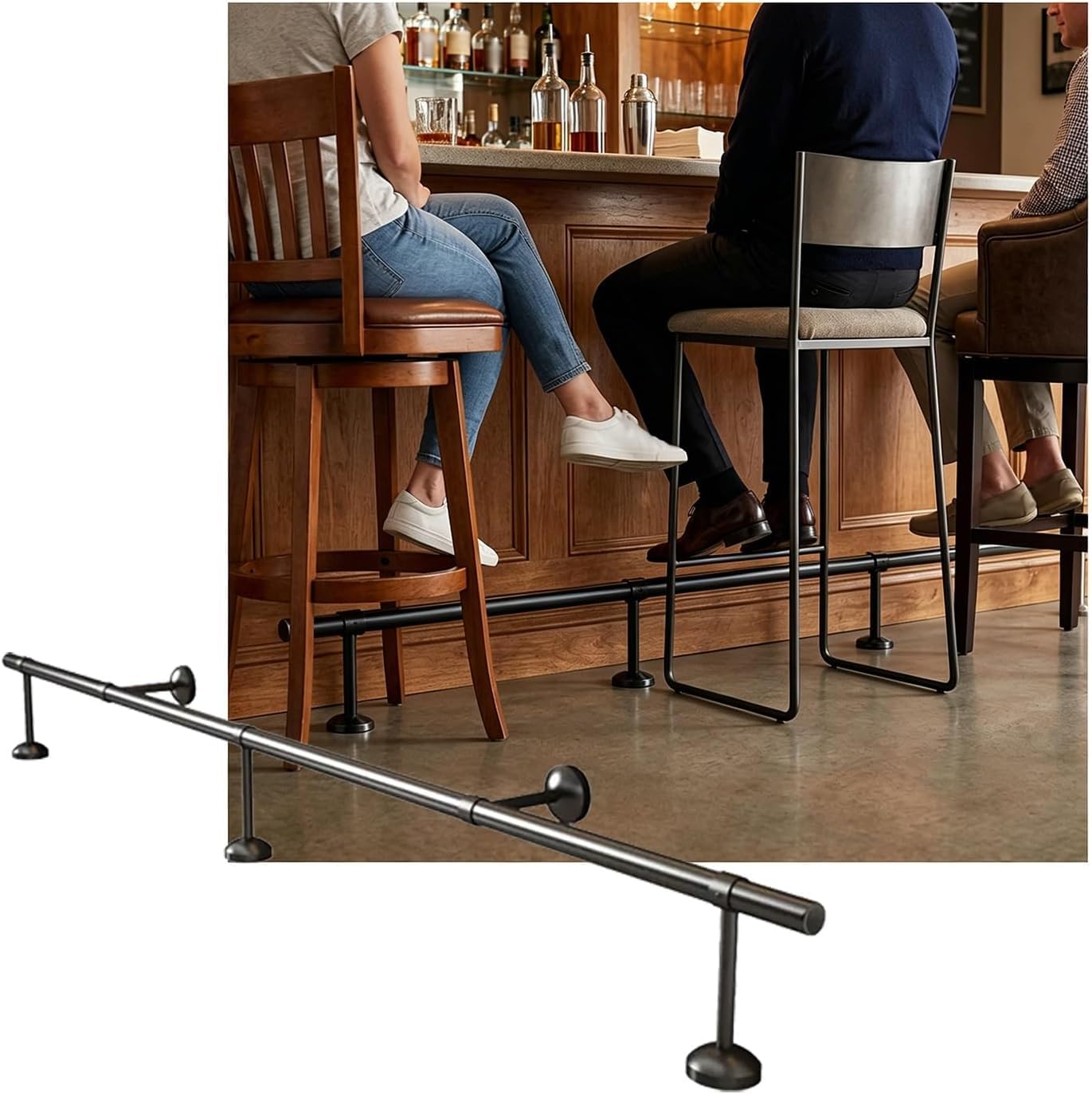 Kit repose-pieds pour barre en acier inoxydable noir 1.5m