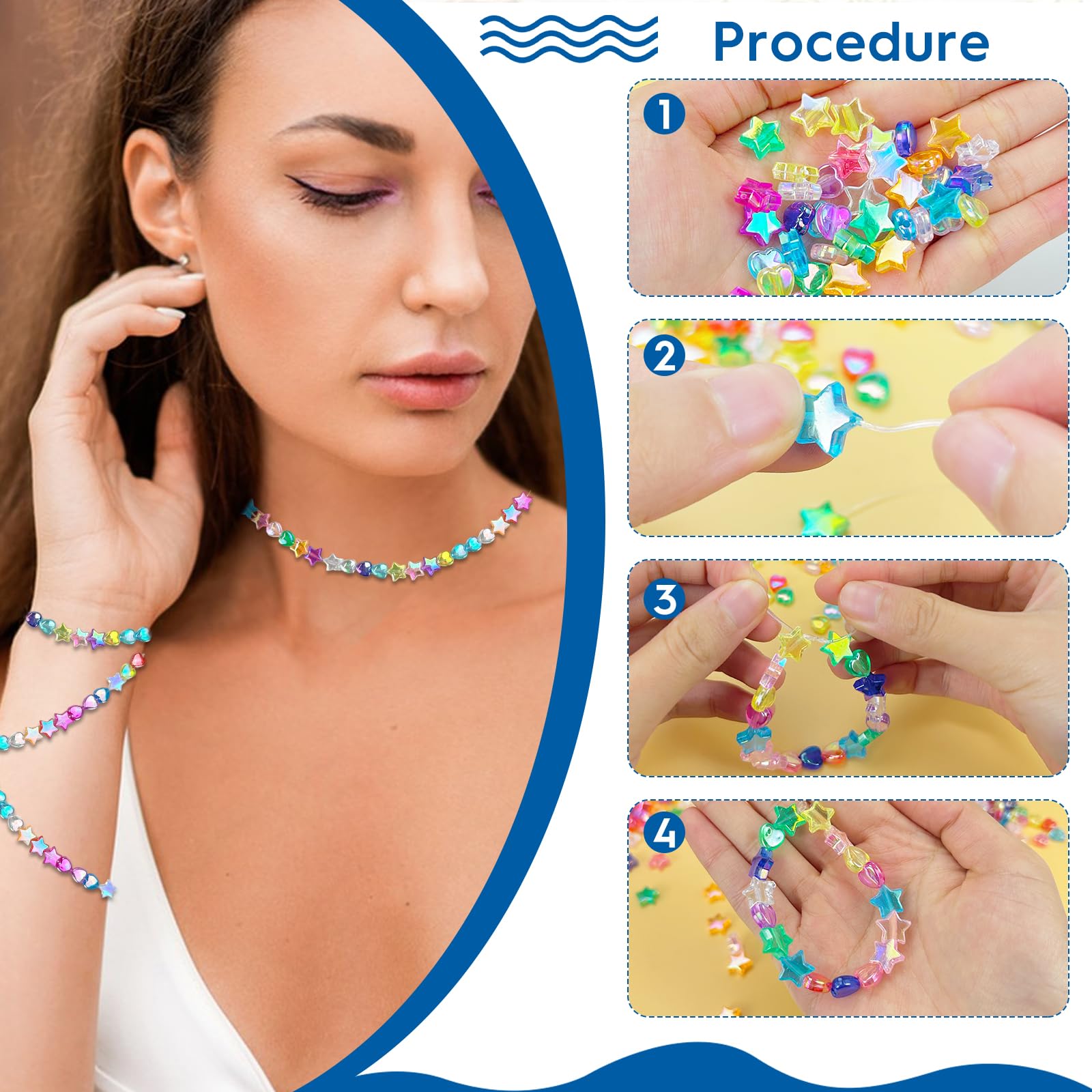 570 Bastelperlen Set – Sterne & Herzen Mit Kristallfaden, DIY Schmuck