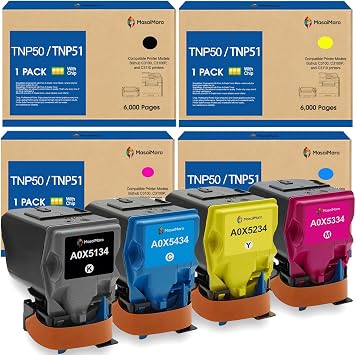 MasaiMara High Capacity TNP50 TNP51 A0X5134 A0X5434 A0X5334 A0X5234 Compatible Toner Cartridges Replacement for Konica Minolta Bizhub C3100 C3100P C3110 Printer Black, Cyan, Magenta, Yellow, 4-Pack