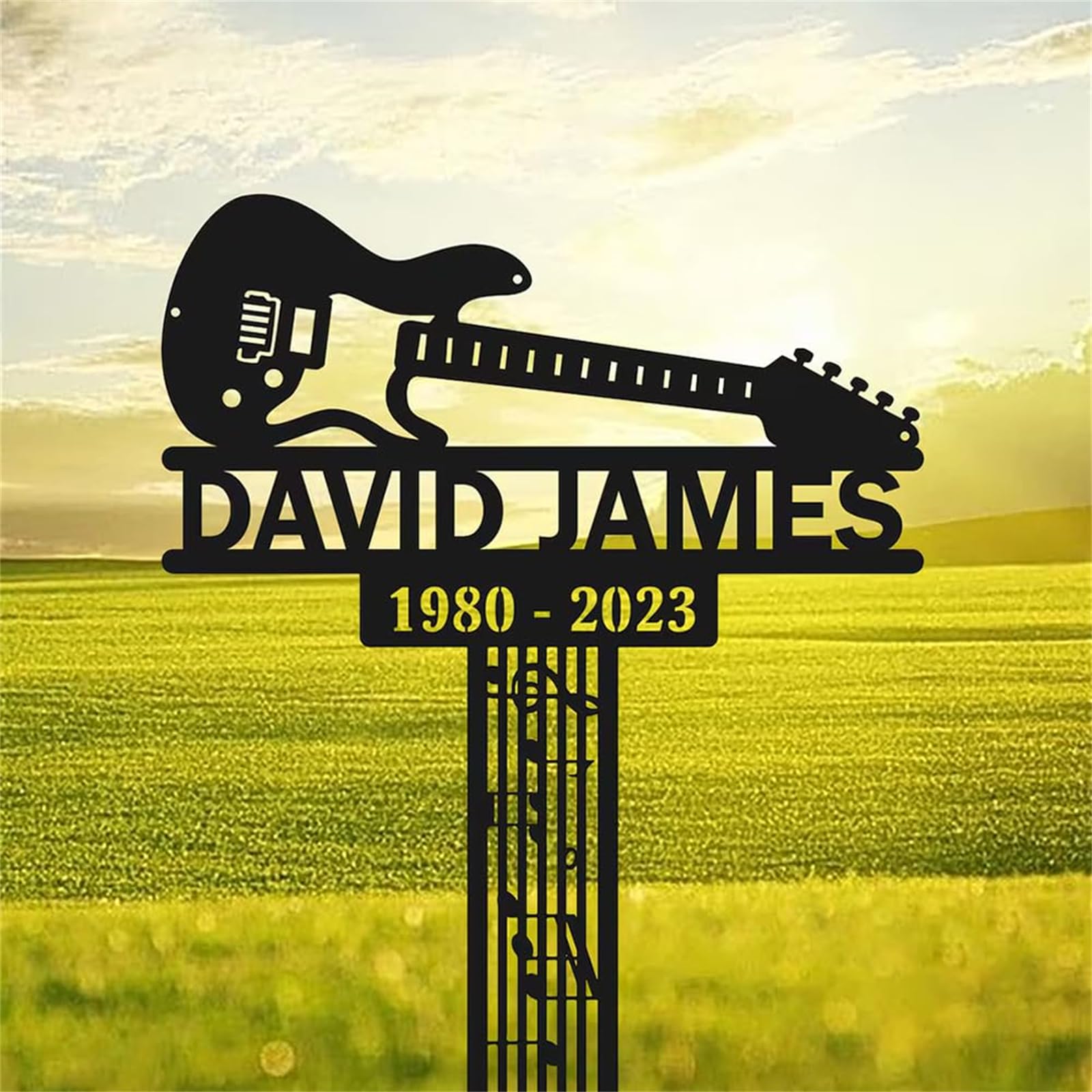 FrAnny Custom Guitarist Grave Marker,Guitar Silhouette Memorial Stakes,Decor Gifts for Loss of Loved One,Symbolic Memorial Stakes for Cemetery,Sympathy Gift,Metal Garden/Yard Sign, Black