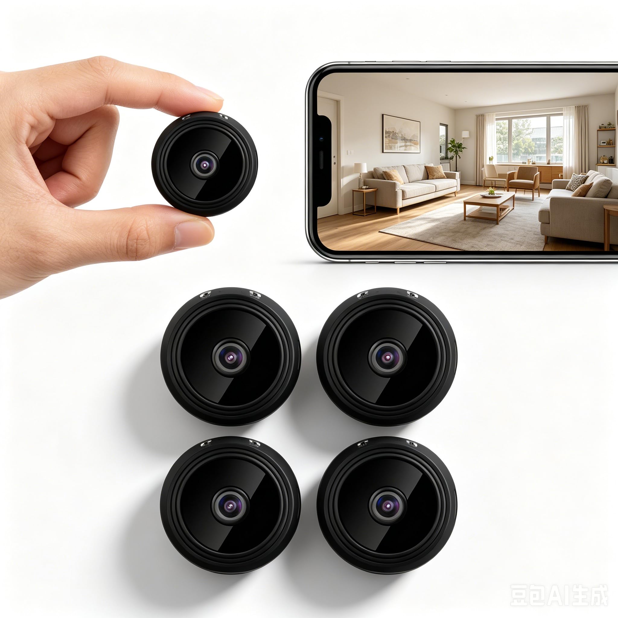 FORTMATE 4 Pack Indoor Camera Wireless for Home Security with Phone App, 1080P Small WiFi Mini Camera for Multi-Room Monitoring, Renter-Friendly No-Drilling Nanny Cam Ecosystem, 150° Wide-Angle