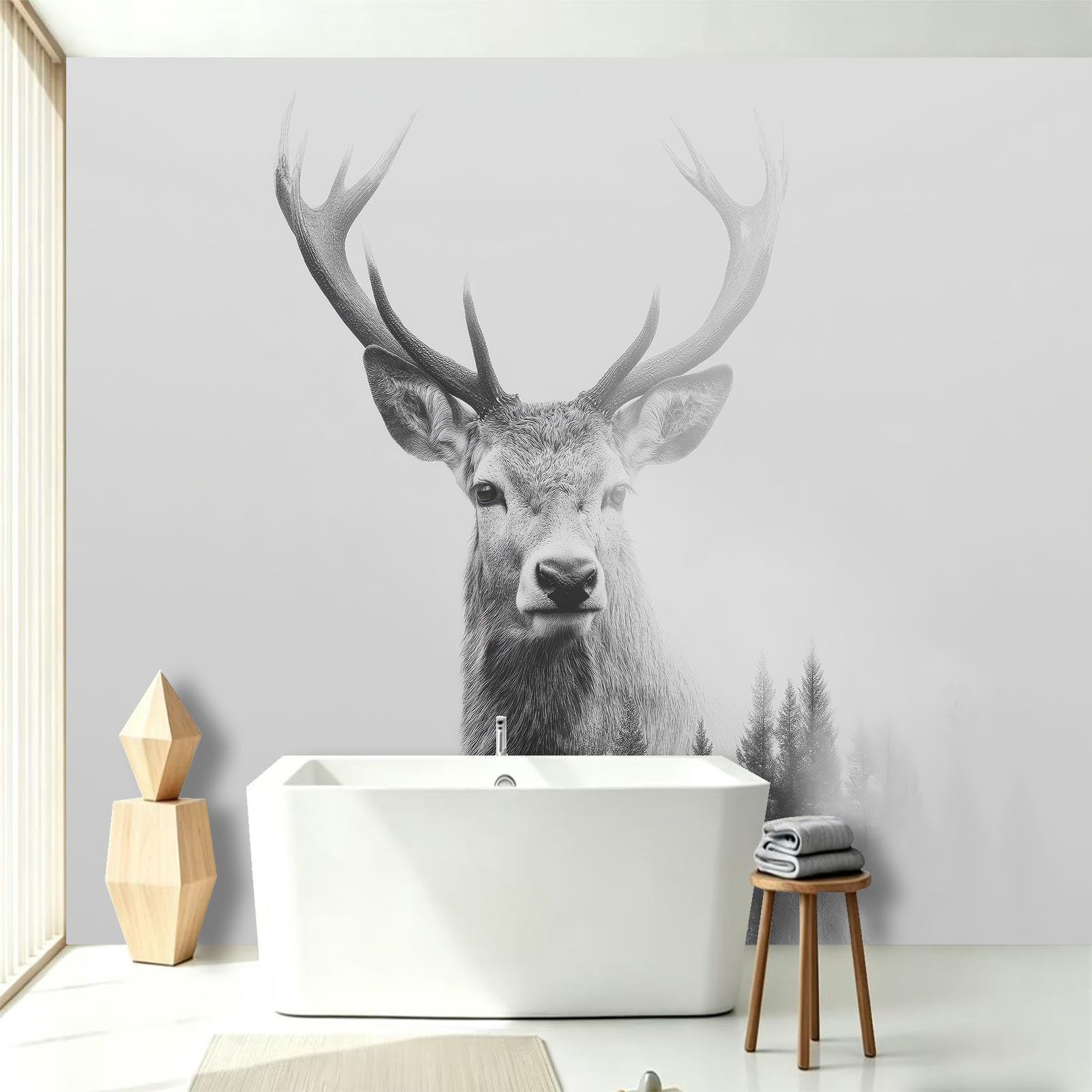 Générique Ręcznie rysowana tapeta z włókniny leśnej 200 x 140 cm, tapeta z dzikimi zwierzętami panoramiczny jeleń, łatwa do zainstalowania dekoracja ścienna do salonu, sypialni, kuchni
