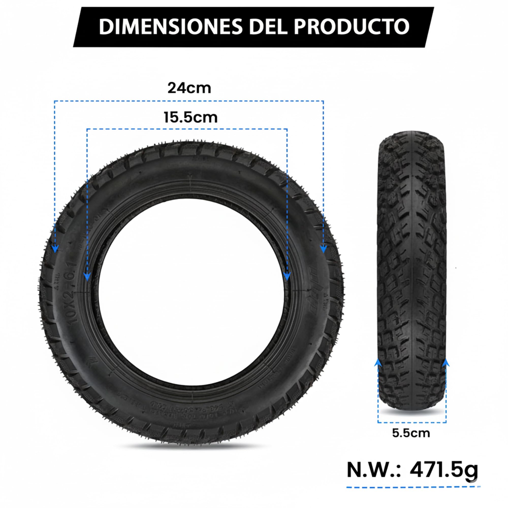 ANSENI Rueda 10 pulgadas(10x2-6.1) y Camaras de aire 10 pulgadas(10x2) Neumático de Repuestos todoterreno offroad compatible con los patinetes electrico y Scooter Xiaomi M365,Pro 2