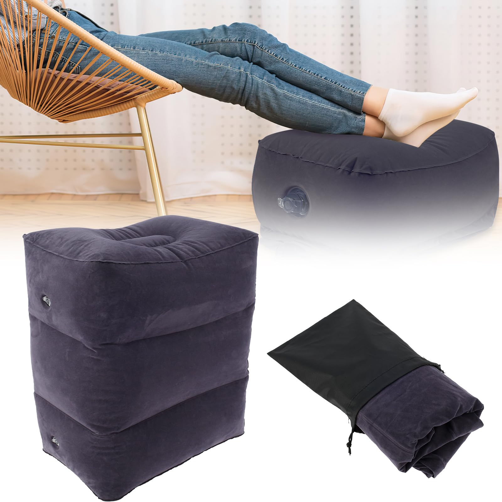 Inflatable Footrest Pillow 3 Layer Height Adjustable Inflatable Foot Rest Pillow with Storage Bag for Travel Inflatable Foot Cushion Portable Inflatable Foot Rest Pillow for Office Travels(Navy Blue)