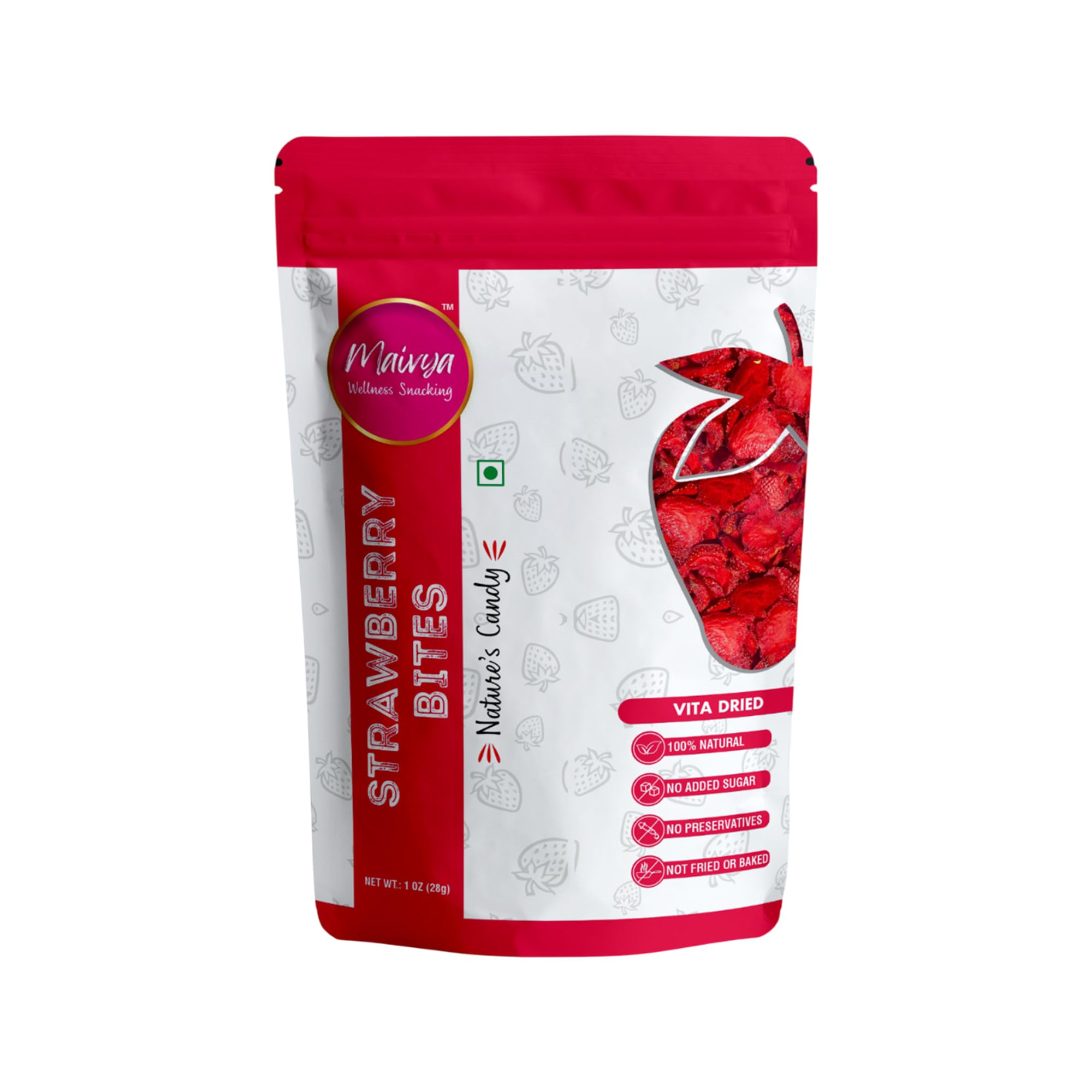 Maviya's Dried Strawberry Bites 28gm 100% Natural Rich in Vitamins