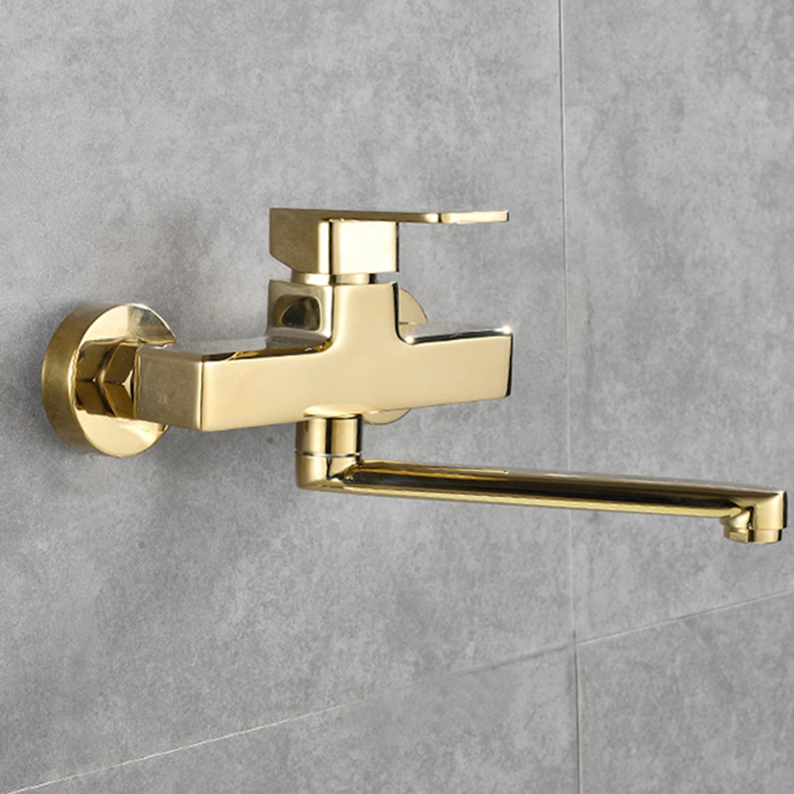 Grifo de cocina dorado montado en la pared de latón con doble agujero con boquilla giratoria, mezclador de agua fría y caliente, 20 cm